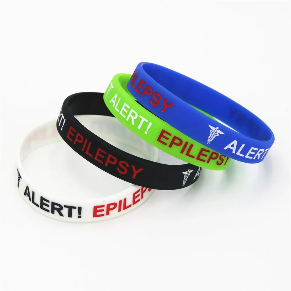 1PC Epilepsy Bracelets Medical Alert Epilepsy Silicone Wristband Black White Green Blue Armband Nurse Bangles Jewelry SH135