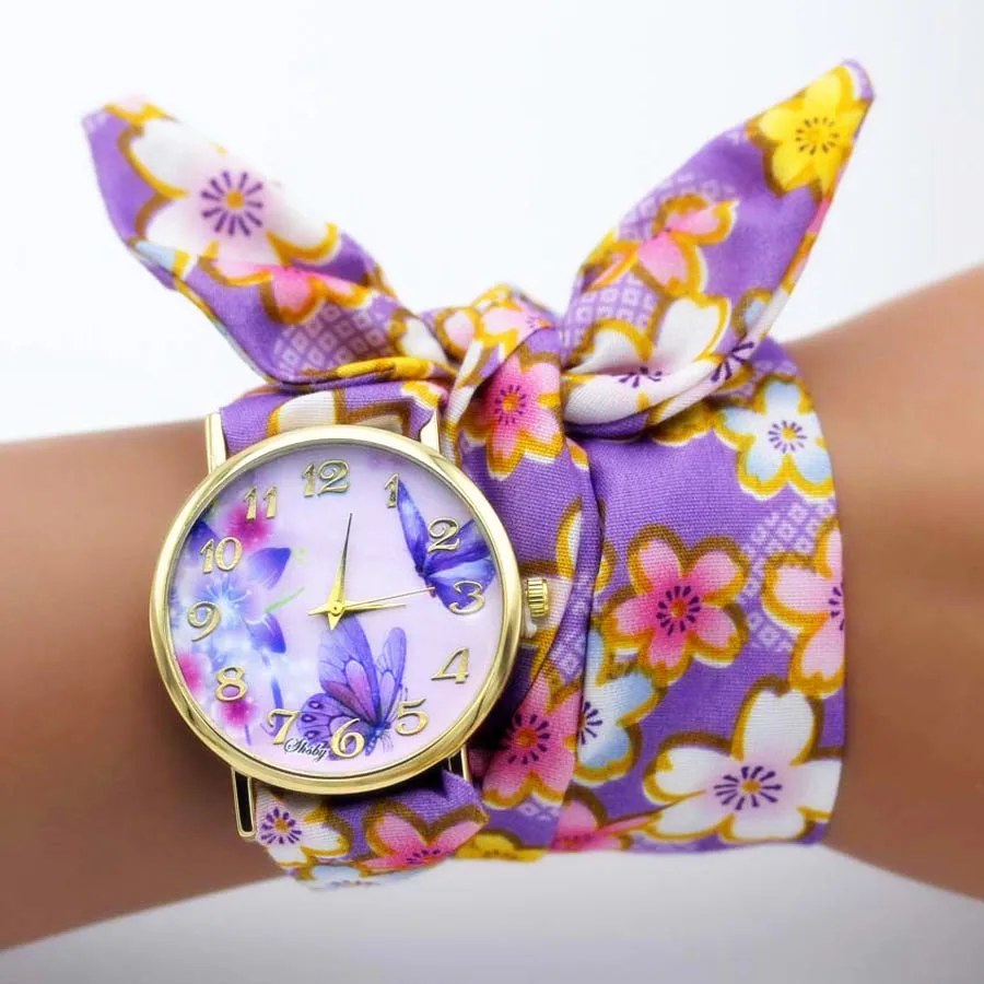 Shsby-Montre-bracelet en tissu de haute qualité pour femmes, design de marque pour dames, grille de fleurs, montre habillée à la mode pour filles