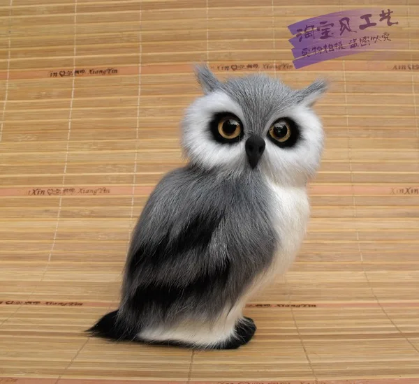 Gray Owl Model Simulation Toy 9x9x15cm Polyethylene & Fur Construction Educational Gift Toy
