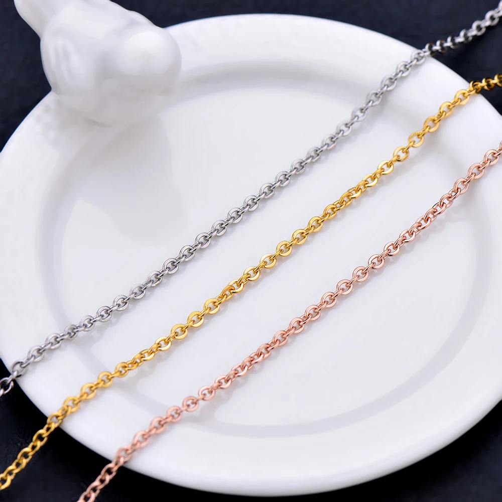 Stainless steel gold rose gold color chain necklace Fashion jewelry for women Fit pendant 1.6MM 2MM 2.3MM length 45+5CM