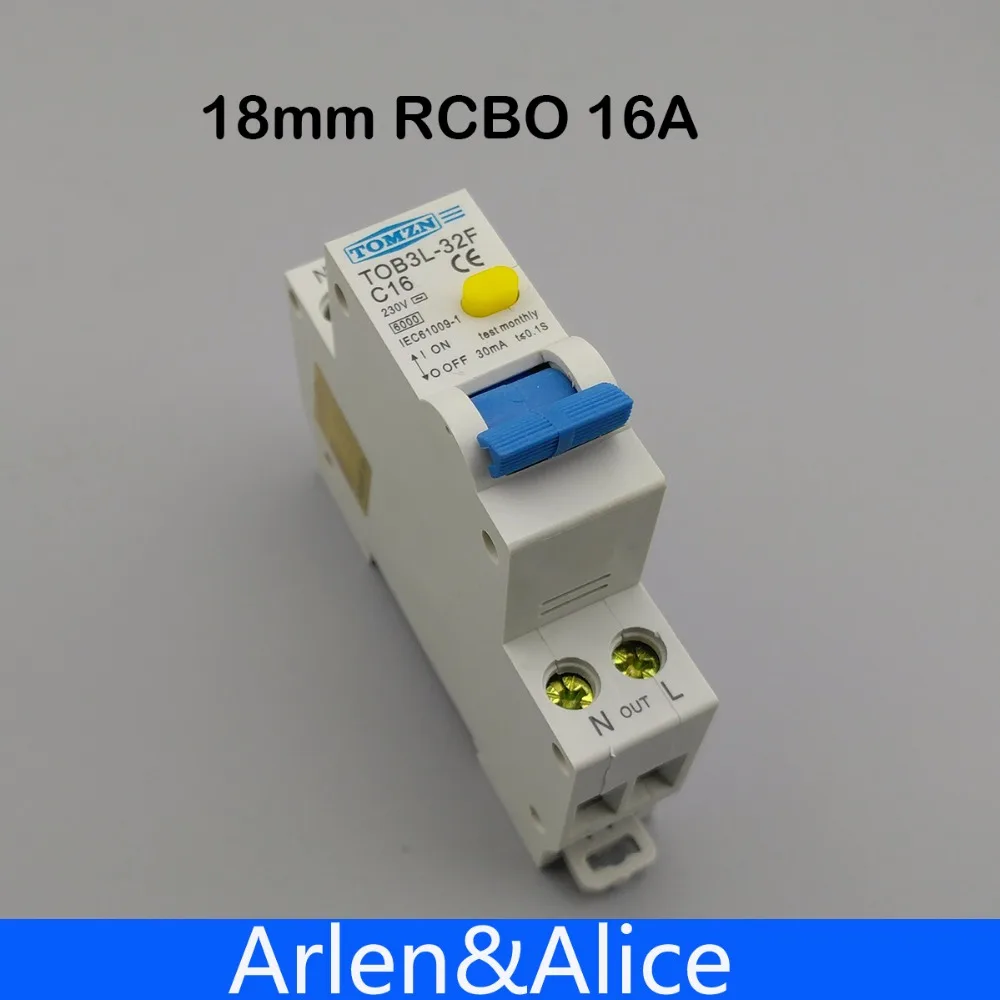 18MM RCBO 16A 1P+N 6KA Residual current differential automatic Circuit breaker with over current Leakage protection