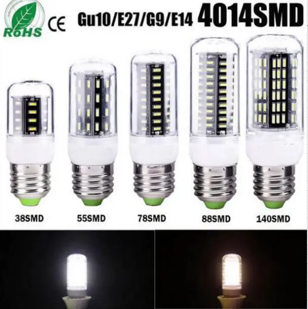 

E27 E14 LED Corn Light No Flicker/Strobe LED 4014 SMD LEDE White/Warn White Bulbs 220V 38LEDs 55LEDs 78LEDs 88LEDs 140LEDs