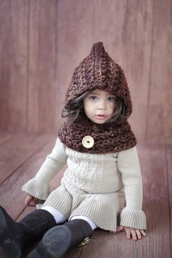 

children's Hat - Mixed color Hoodie -boys or girls Cowl - Animal Hat - Hooded Scarf - Crochet Hoodie scarf - Chunky Crochet Hat