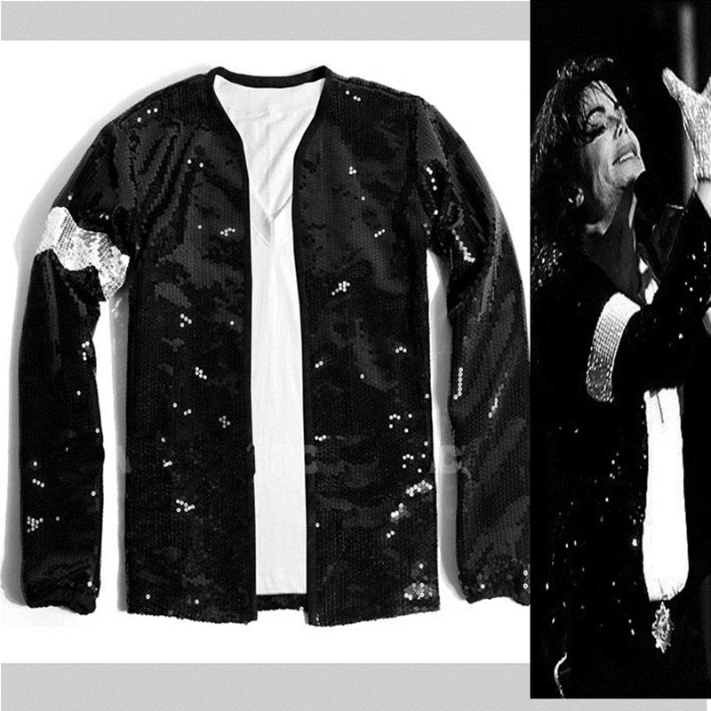 Plus SIze 4XL MICHAEL JACKSON BILLIE JEAN SEQUIE JACKET GLOVE MJ COSTUME FOR GIFT PERFORMANCE IN 1990S