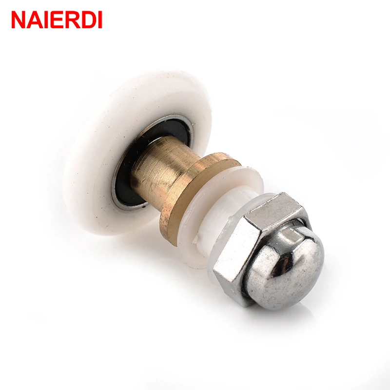 NAIERDI Stainless Steel Brass Shower Wheel Replacement Door Rollers Runners Rubber Wheels Pulleys For Bathroom Fixture Hardware