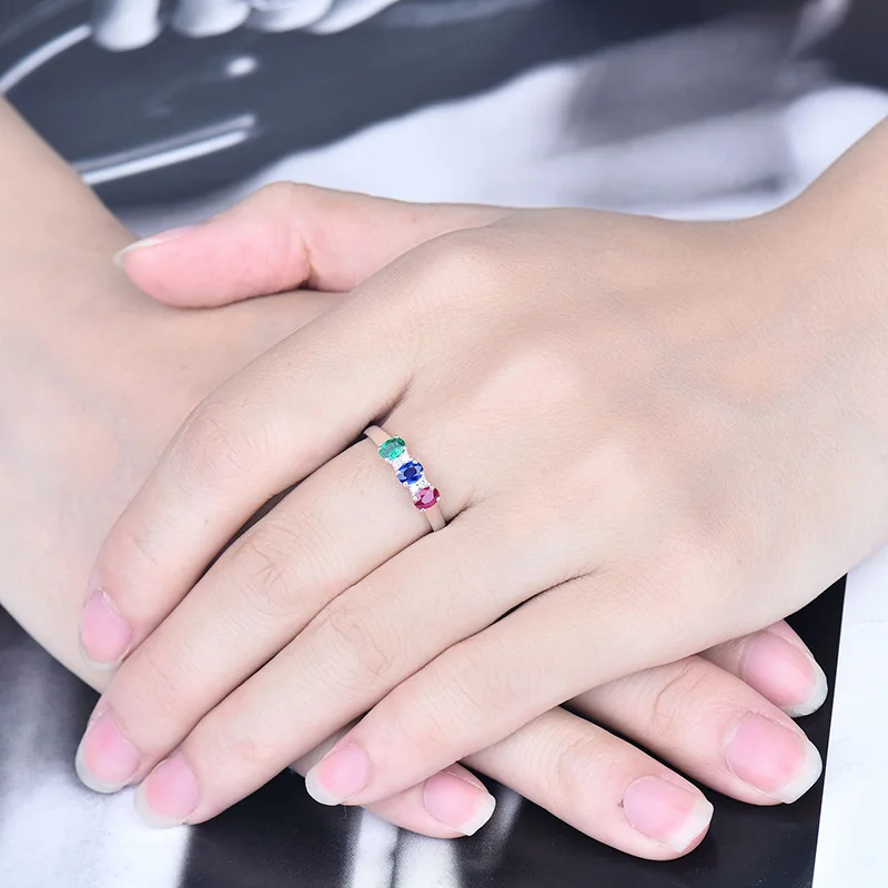 

LANMI Women Rings Classic Style Real 14Kt White Gold Natural Gemstones Sapphire Ruby Emerald Diamonds Ring for Female Jewelry