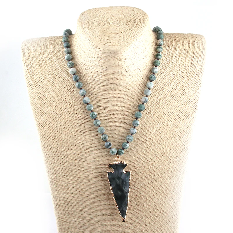 New Fashion Bohemian Tribal Jewelry Natural Stone Knotted Necklaces Arrowhead Pendant Women Ethnic Necklace