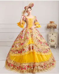 Deluxe 18th Century Coronation Ball Gown Medieval Historical Halloween Victorian Dress Gothic Party Cosplay Costume with hat