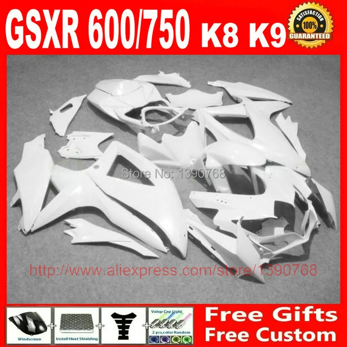 ABS full fairing kit for SUZUKI GSXR600 GSXR750 2008 2009 2010 all white fairings set K8 08 09 10 GSX-R 600/750 BM66