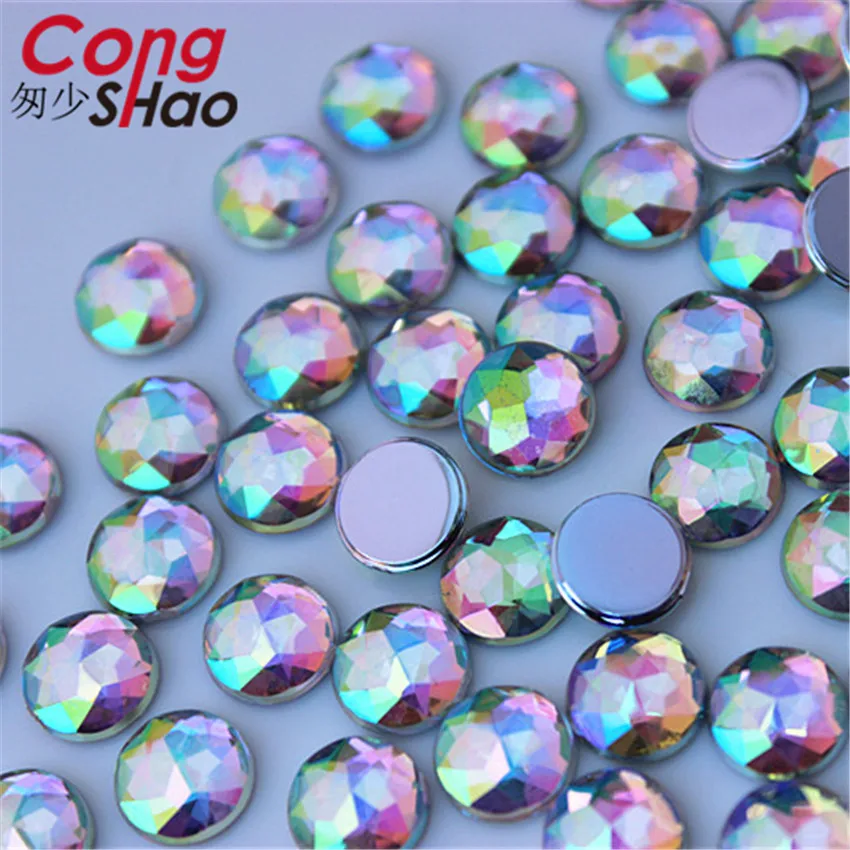 Cong Shao 100pcs 8mm Colorful Round Stones And Crystal Flatback Acrylic Rhinestone Trim Scrapbook DIY Wedding Dress Button ZZ750