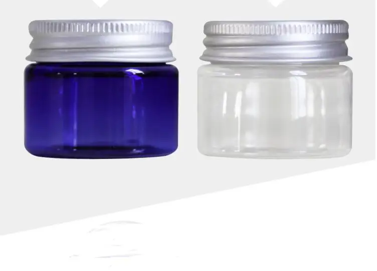 Free Shipping 30g Clear Blue Plastic Cream Jar 30ml Small Empty PET Bottle With Aluminum Screw Cap Cosmetic Packaging SN1771