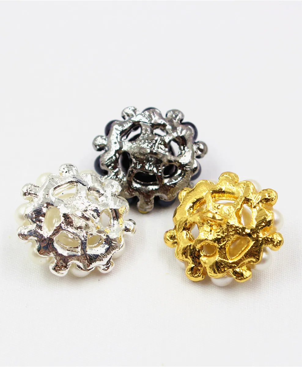 165183,1pcs 22mm 3color select Rhinestone pearl inlaid metal buttons flower Clothing accessories Jewelry Accessories diy