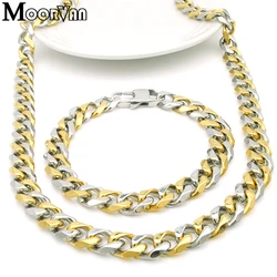 Moorvan Stainelss Steel Polishing High Quality Men Necklace Bracelet Sets Trendy Chain Jewelry Set For Man VJS112