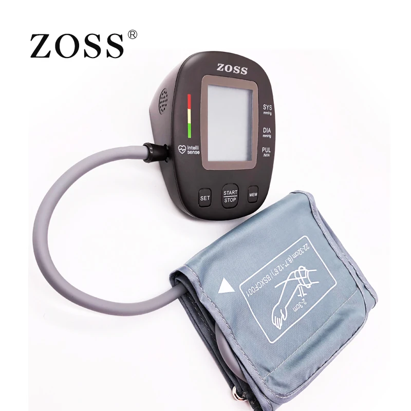 ZOSS latest models English or Russian Voice German chip LCD upper arm blood pressure monitor heart beat instrument tonometer