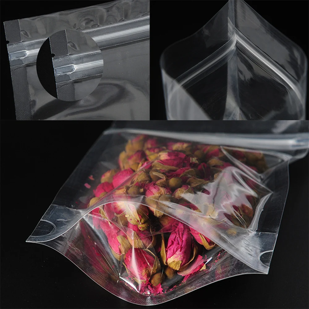 Wholesale Transparent Clear Food Storage Zip Lock Plastic Bag Stand Up Resealable Ziplock Plastic Food Bag for Bulk Food Packing