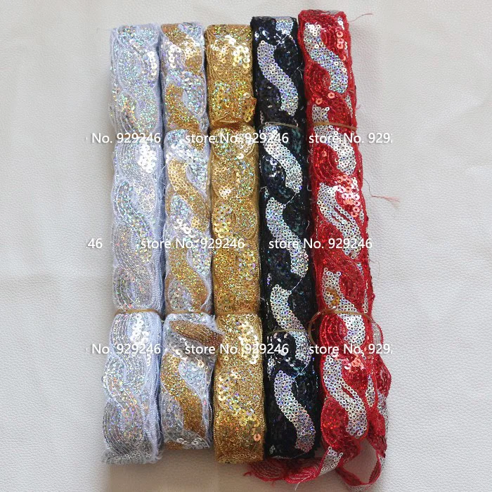 17 yards/lot 8-shape 3cm red black silver gold sequins ribbon lace for costume dancing dress clothing bags garment embelishments