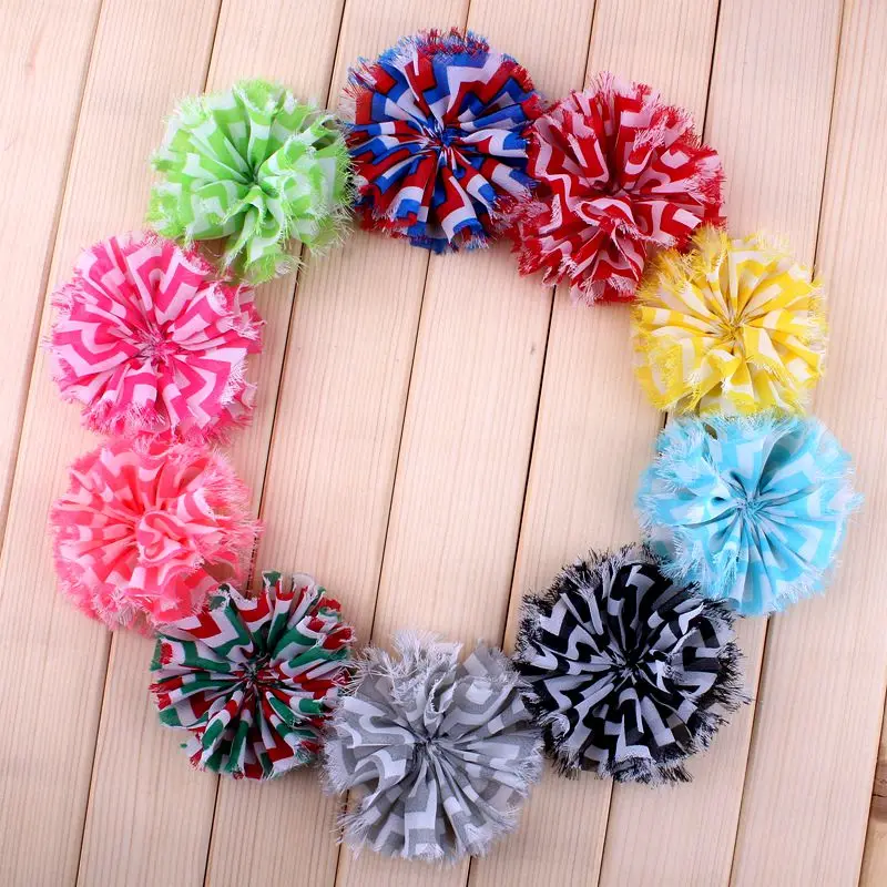 

(120pcs/lot)3.6" 10 Colors Hot Sale Chiffon Flower For Lovely Kids Striped Leopard Shabby Flowers Accessories For Headband