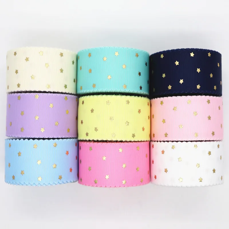 5 Yards Printed Gold Little Stars Grosgrain Ribbon Lace Ribbon For Hair Bows DIY Crafts Handmade Accessories M19070801