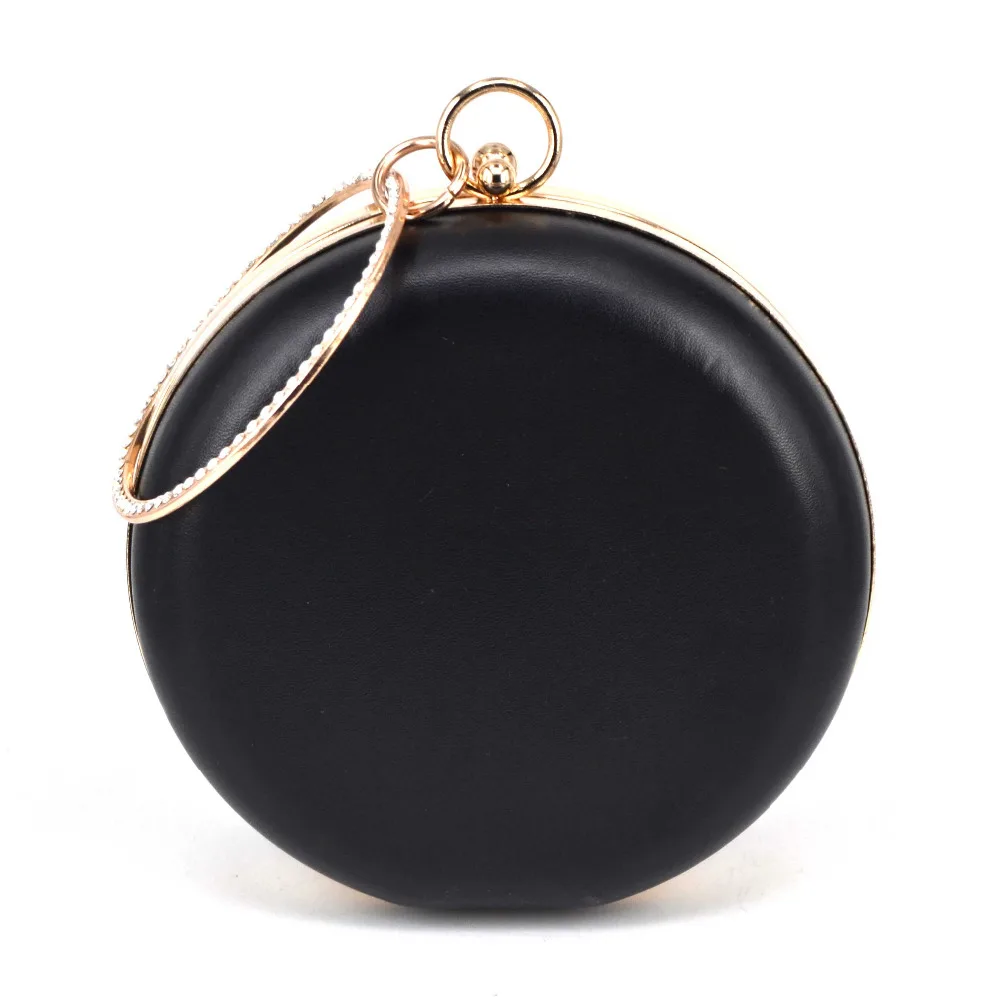 Circular pu Flower Women Clutch Evening Bag Lovely Black Wristlets Floral party Bag Wedding Bag pochette Female Handbag x55