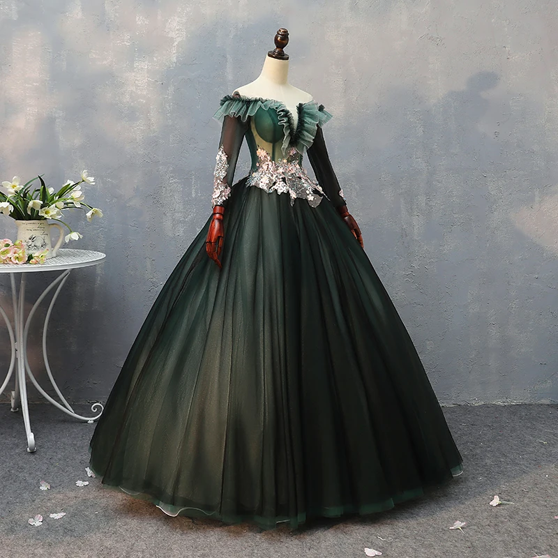100%real carnival fairy dark green embroidery court medieval dress renaissance Gown queen Victorian /Marie/ Belle Ball/ball gown image 6