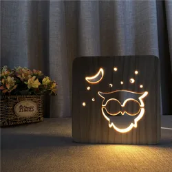 Lámpara LED decorativa de búho, luz de madera, lámpara de estado de ánimo operada por USB, Luminaria 3D, lámpara de noche para bebé, regalo de cumpleaños para dormitorio, envío directo