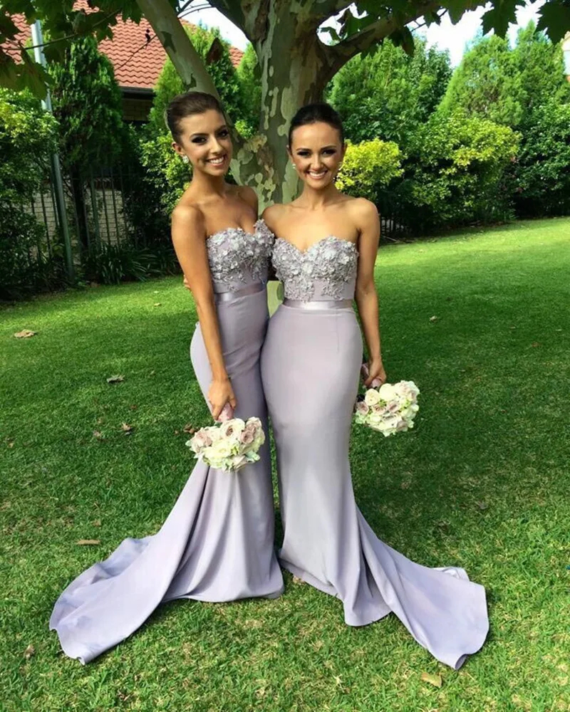 

Special Appliques Tops Prom Gown with Sash Elegant Mermaid Satin Floor Length Bridesmaid Dress for Wedding Party Custom Made