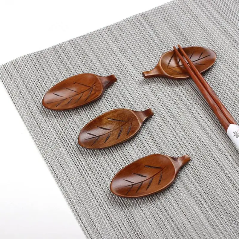 

Wood Leaf Leaves Chopsticks Holder Stand Rack Spoon Fork Rest Storage F20173861