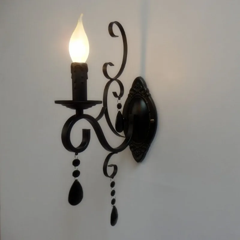 European Classic Style Candle Light Metal Crystal Wall Lamps Single Head E14 Bulb Lamp Lighting Fixture