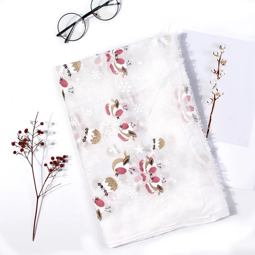 2019 New Fashion Bird Print Scarves Shawls Wrap Snowflake Print Christmas Scarf Hijab Muffler 3 Color Wholesale 10pcs/LOT