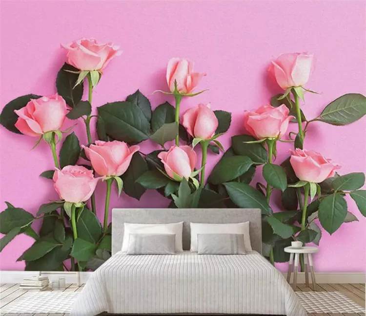 

3D Wallpaper Modern Simple TV Backdrop Pink Rose Living Room Bedroom Background mural photo wallpaper for walls 3 d