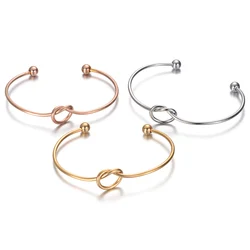20Pcs/Lot Heart Knot Bangle Stainless Steel Open Cuff Wrist Bangles 2mm Thickness DIY Initial Letter Knot Banglle