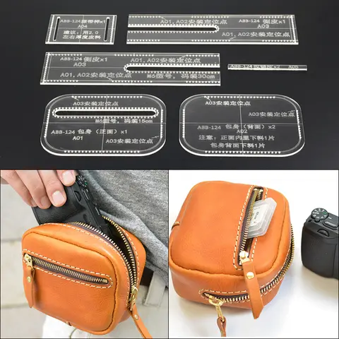 1Set Handmade Waist Bag Clear Acrylic Sewing Pattern DIY Handwork Leathercraft Template 14x10x5cm