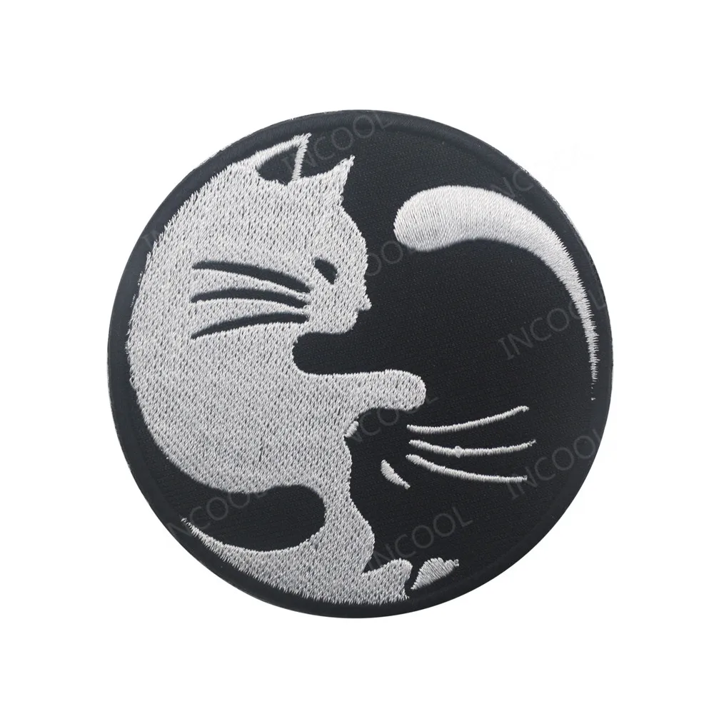 Black White Cat 3D Embroidery Patch Yin Yang Kung Fu Patches Appliques Embroidered Patches view 2