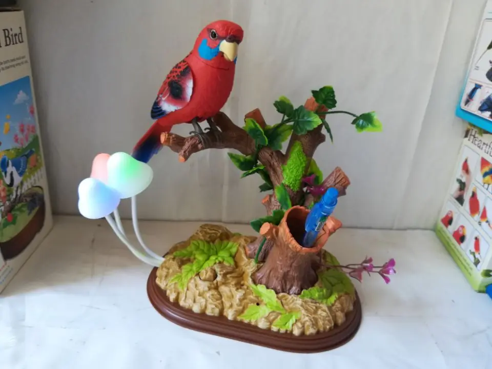 battery opreated bird Voice control parrot toy with pen case,mushroom LED lights bird large 25x20cm home decoration gift b0558