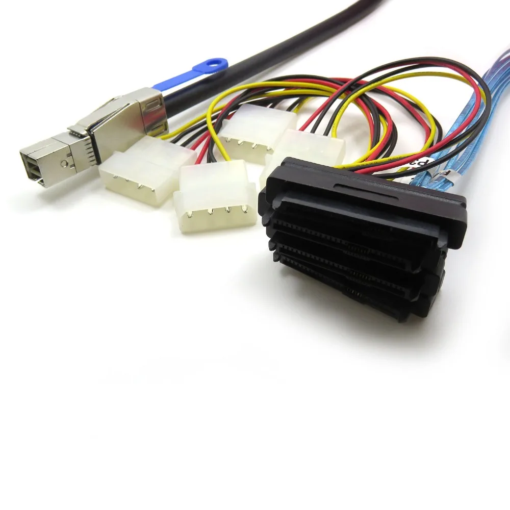 CableDeconn Mini SAS HD (SFF-8644) to 4xSAS 29 Pin Female(SFF-8482) With 4 Pin Power Server Data Cable