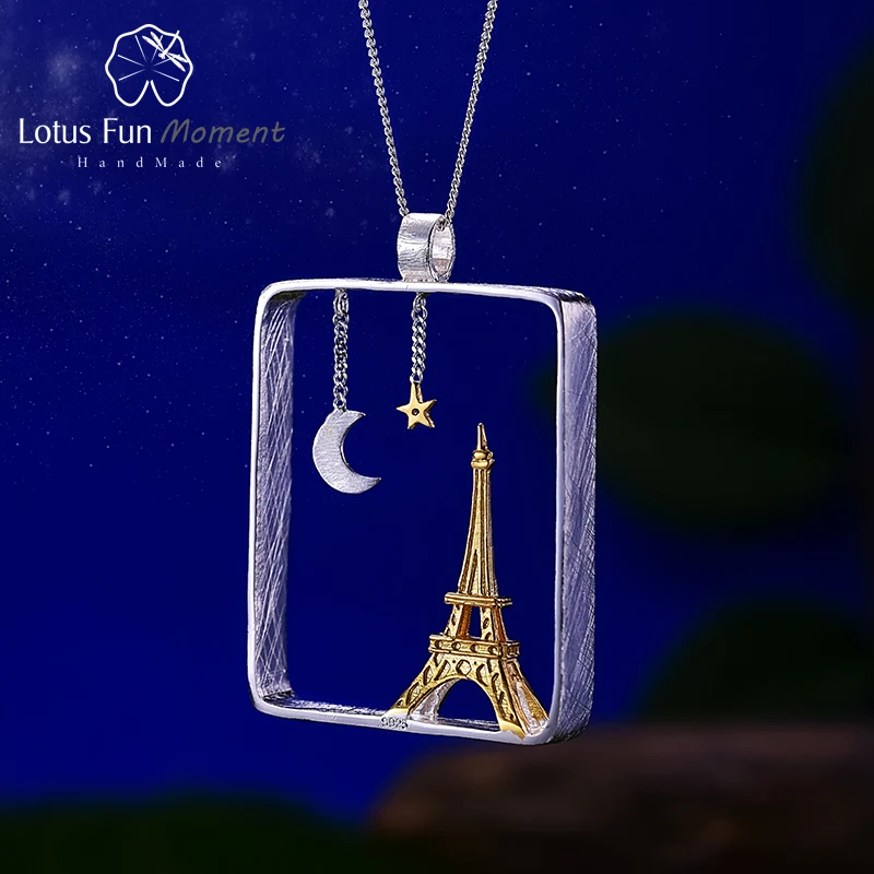 

Lotus Fun Moment Real 925 Sterling Silver Handmade Fashion Jewelry Eiffel Tower Design Pendant without Necklace for Women