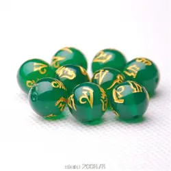 10Beads Green Carnelian Round Beads Tibetan Mantras Beads 6/8/10/12/14mm OM MANI PADME HUM TSB0495