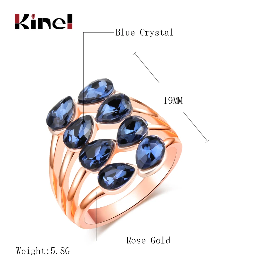 Kinel Hot Blue Crystal Ring For Women Fashion Geometric Multilayer Rose Gold Wedding Ring Vintage Jewelry Wholesale 2018