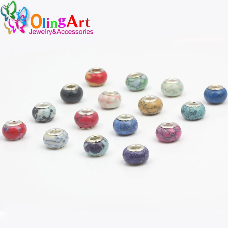 OlingArt 15x10mm 8/16PCS colors multicolor Big Hole European Beads For DIY Bracelet Necklaces Jewelry making