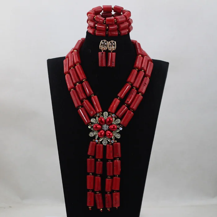 Chunky Women Statement Necklace Set Dubai Real Coral African Jewelry Sets Wedding Coral Beads Jewelry Set Free Shipping ABL169