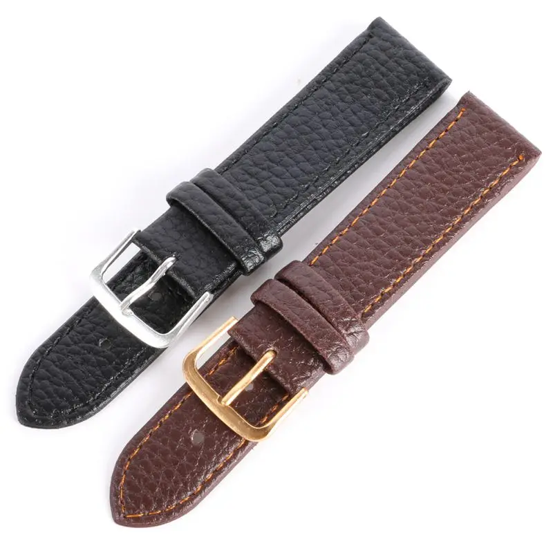 Newest Fashion Black Brown High Quality Watchband Soft Litchi Stripe PU Leather Watches Strap Pin Buckle 12-22mm