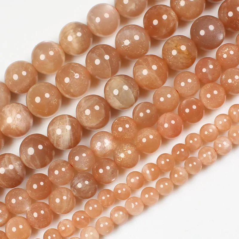 

Natural Smooth Orange Sunstone 4-8mm Round beads 15inch ,For DIY Jewelry Making !