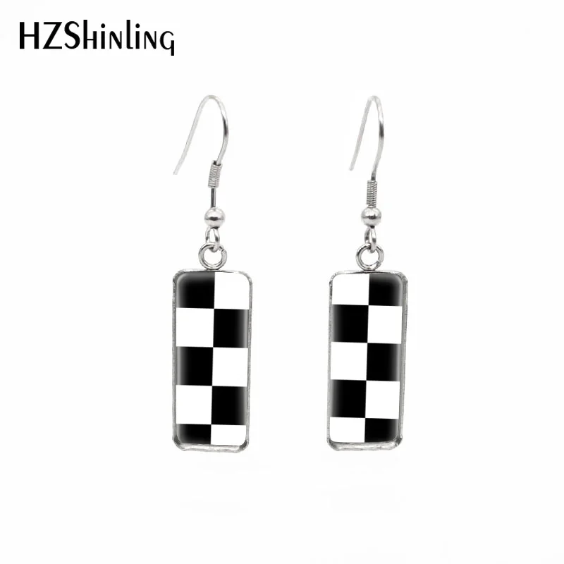 2019 New Color Checkerboard Rectangular Earring Checker Boards Fish Hook Earring Handmade Glass Dome Jewelry