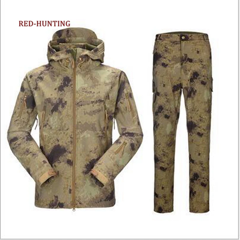 New TAD 4.0 Shark Skin Soft Shell Camouflage Hunting Clothes Suits Outdoor Tactical Military Fleece Jacket+ pants