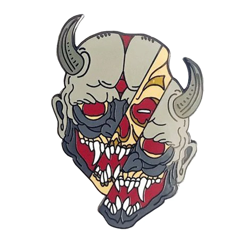 

Hannya mask badge horror demon pin Japanese culture inspired jewelry