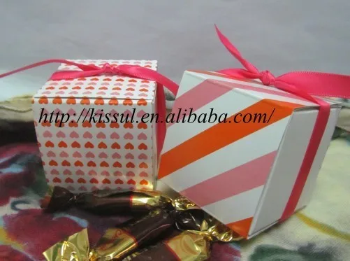 (50Pcs/lot) Heart Love wedding gift box Reversible Hearts Wrap Boxes in Orange/Pink for Wedding decoration favor box Paper box