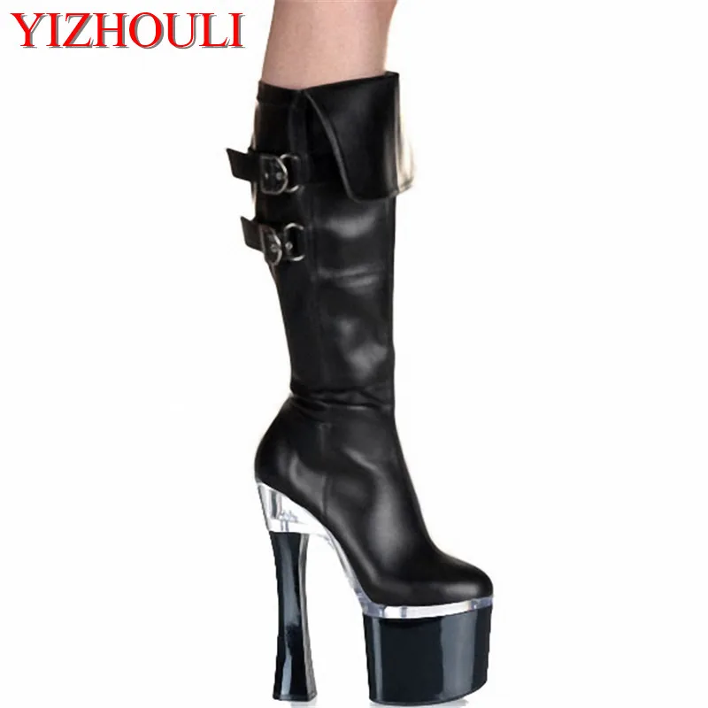 

New Hot sale 18cm autumn and Spring high heel boots shoe fine with the 7 inch knee high boots Martin shoes sexy motorcycle boots