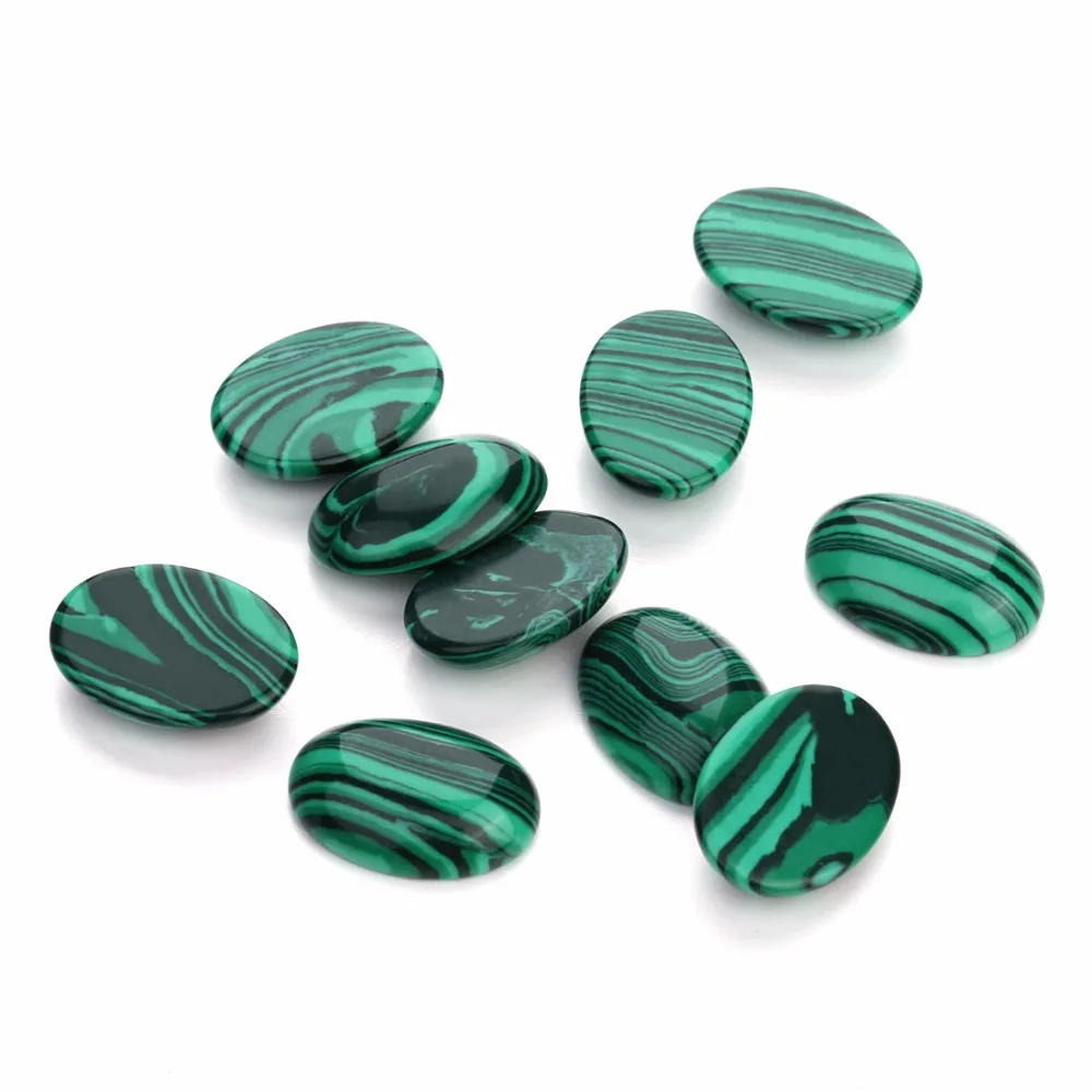 Wholesale 10pcs/lot Natural Bulk Beads 10x14 13x18mm Flat Back Oval Cabochons Cameo Malachite Stone Beads for Jewelry Makings