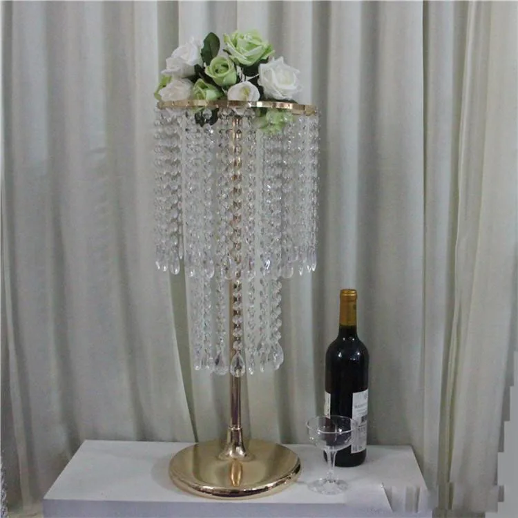 10pcs/lot Gold wedding centerpiece acrylic bead strands 60cm tall acrylic crystal flower stand for wedding table decor