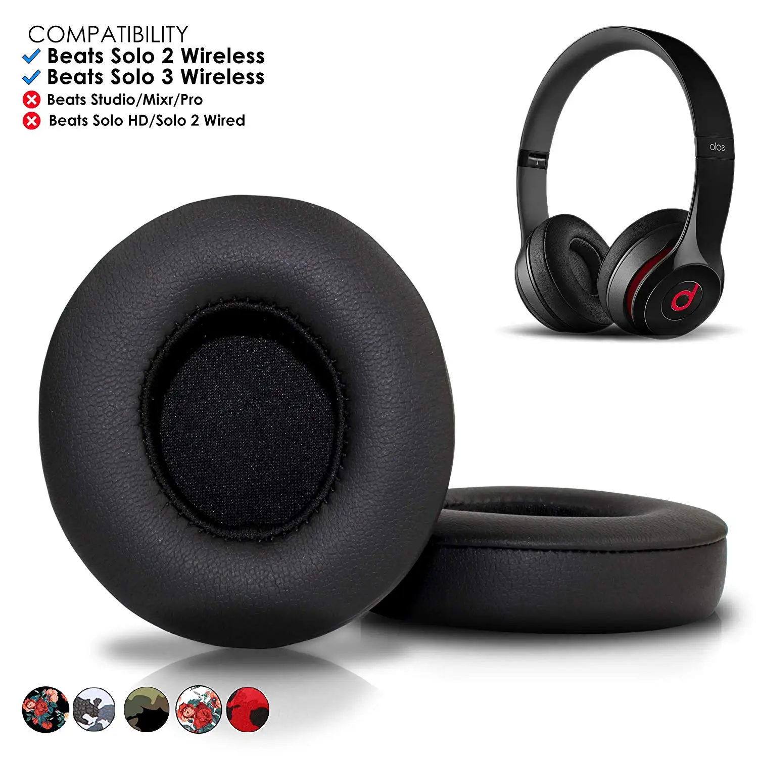 

Beats Solo 2 & 3 Wireless Earpad Replacement - Beats Solo Cushion Replacement for Solo 2 & 3 Wireless On Ear Headphones